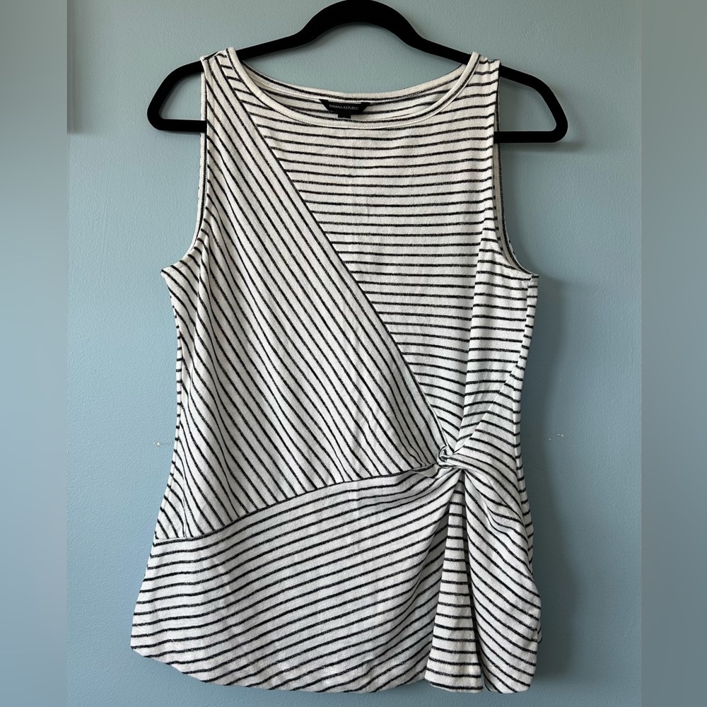 S Banana Republic Black & White Striped Top with Twist Side